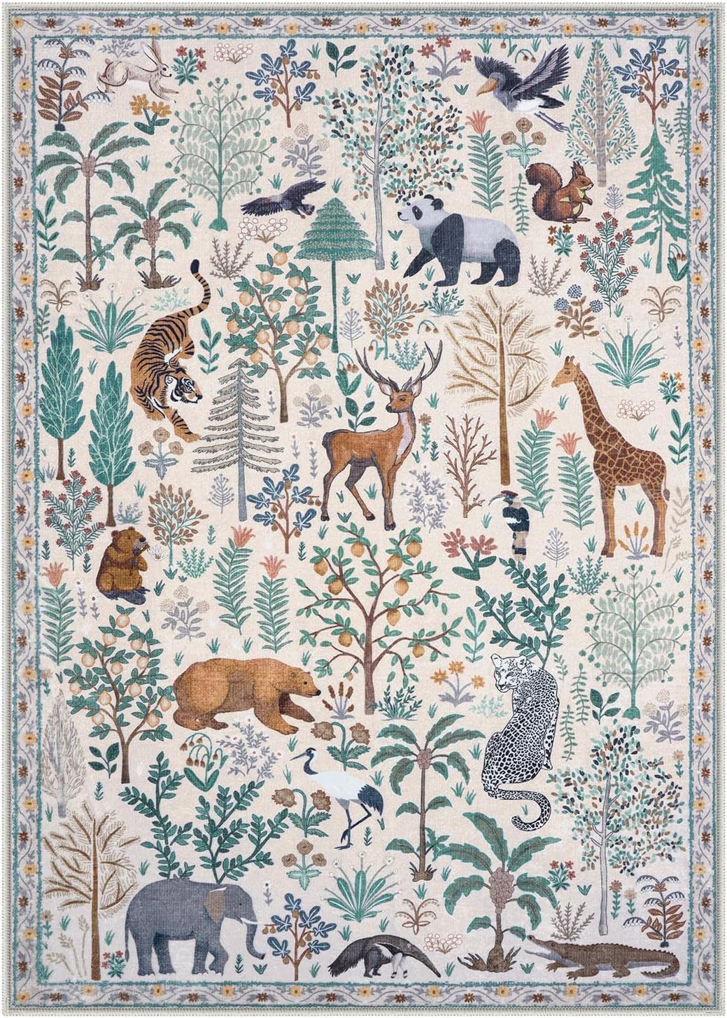 OJIA Jungle 8x10 Area Rugs for Living Room Bedroom Large Washable Rugs, Thin Modern Nursery Rug Non-Shedding Kids Playroom Rug Stain Resistant Large Carpet Neutral Rugs for Kids Room Dining