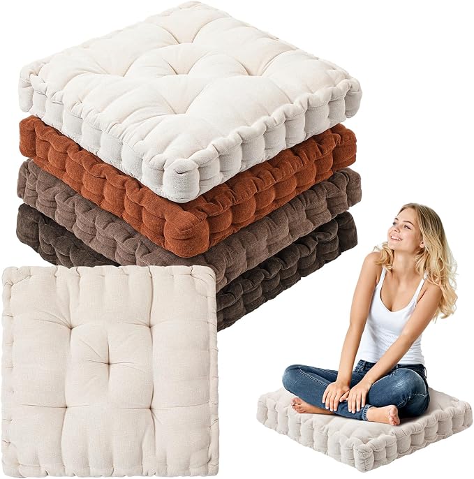 Jerify 4 Pcs Floor Pillow Cushions Large Round Square Large Meditation Floor Pillow for Classroom Adult Meditation Picnic Party Seating Learning Daycare School (Square 15 x 15,Mixed Brown)