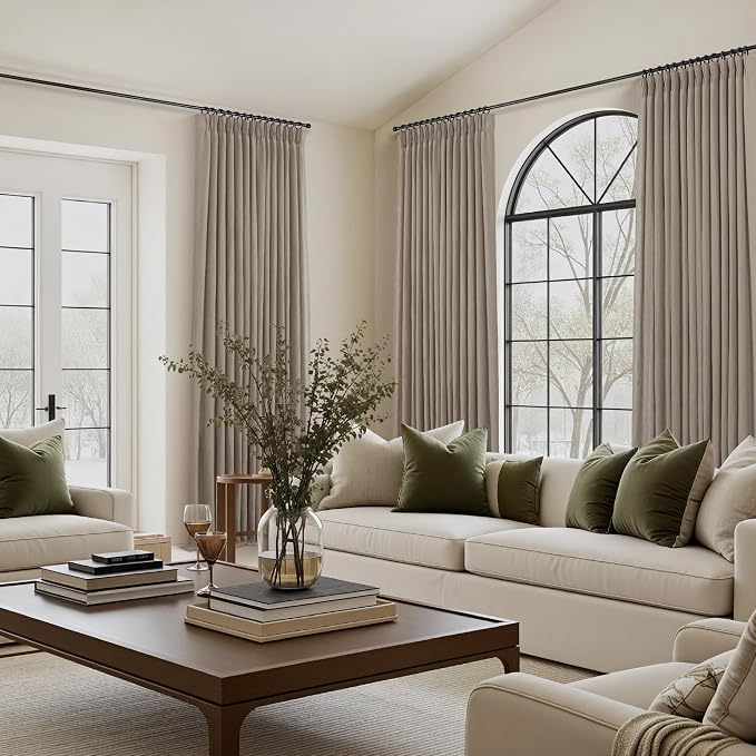 Brown Curtains 72 Inch Length 2 Panels Set for Living Room Dining Area Pinch Pleat Back Tab Casual Weave Semi Sheer Light Reducing Dark Taupe Pleated Linen Curtain for Study Bedroom 40x72 Inches Long