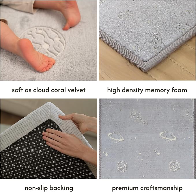 Hakuna Matte GlowCloud Baby Play Mat for Floor 47”x 67” Planets | Coral Velvet high-Density Foam Rug for Crawling & Cozy Play – Non-Slip, Water-Resistant, Easy-Care Tummy Time Mat
