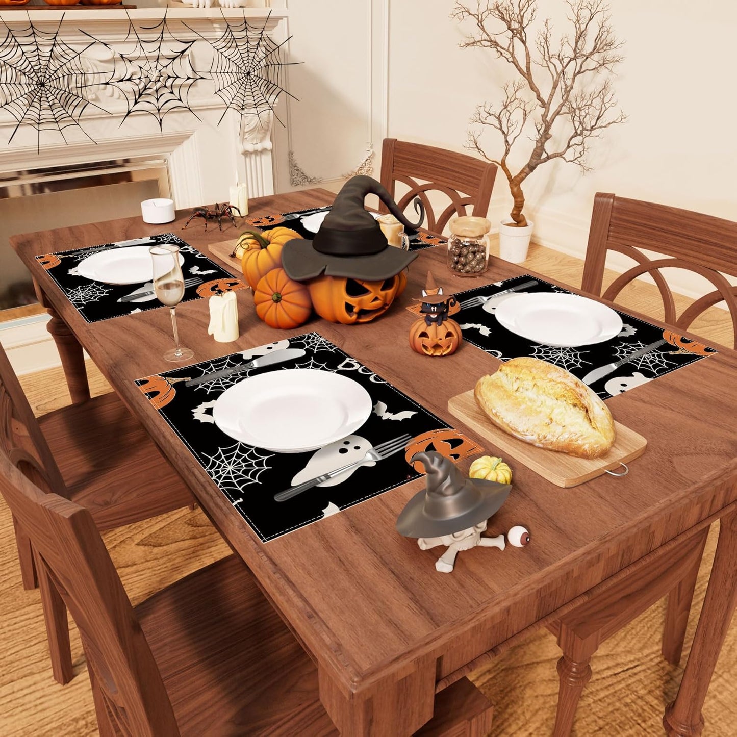 XCHI Boo Spooky Ghost Pumpkin Halloween Placemats Set of 4 Table Mats Table Decorations 12x18 Inch