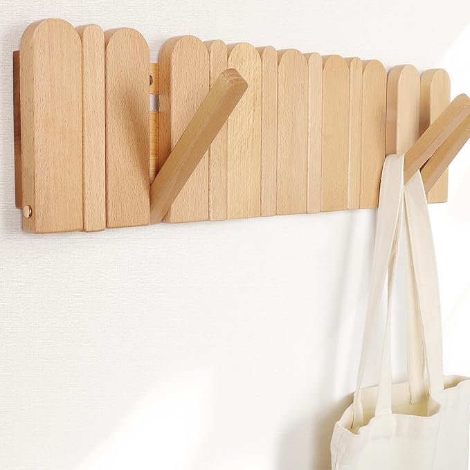 Wall Coat Rack for Entryway: Wooden Modern Heavy Duty 8 Hooks 21.6'' Retractable Wall Mounted for Boho Home Decor Hallway Bathroom Bedroom for Hanging Jacket Towel Backpack Bag