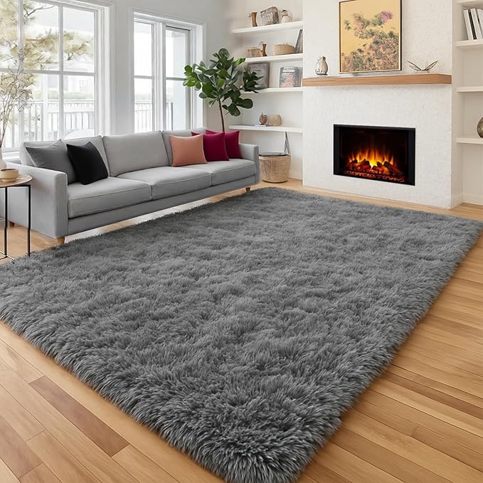 PAGISOFE Grey Fluffy Rugs for Bedroom 4x6 Area Rug Shag Rug for Kids Room Furry Carpet Modern Living Room Rug Soft Shaggy Boys Rug Fuzzy Throw Rugs for Home Decor Aesthetic, Dorm Nursery Gray