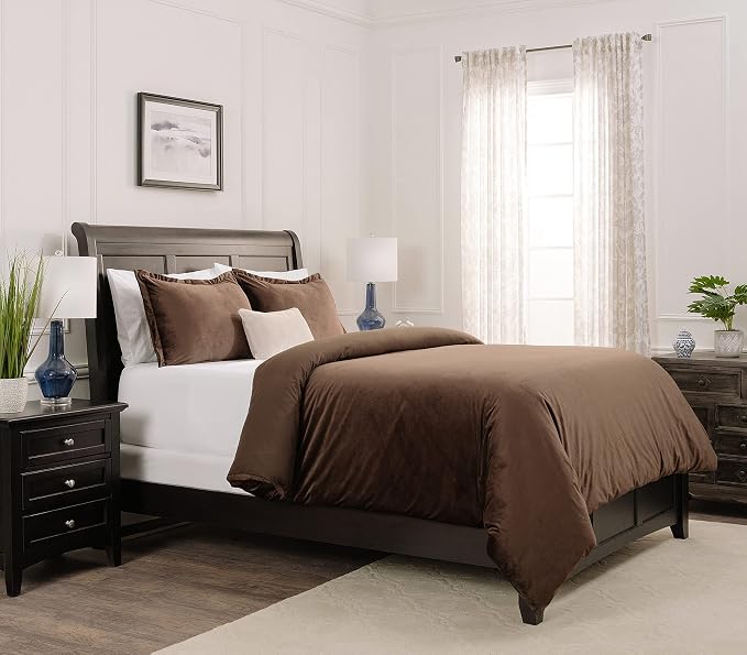Chanasya Premium Velour Velvet Duvet Cover Set - Duvet Cover (90” x 90”) & 2 Pillow Shams (20” x 26”) - 3-Piece Set - Mink, Queen Size