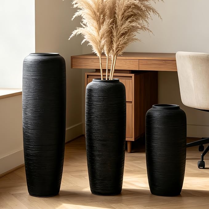 Large Rustic Ceramic Black Vase,23.6 Inch Tall Pottery Farmhouse Decor Floor Vase Vintage Flower Vases for Home Living Room Entryway Table Centerpiece Decor,Terracotta Vases,Wedding Gift