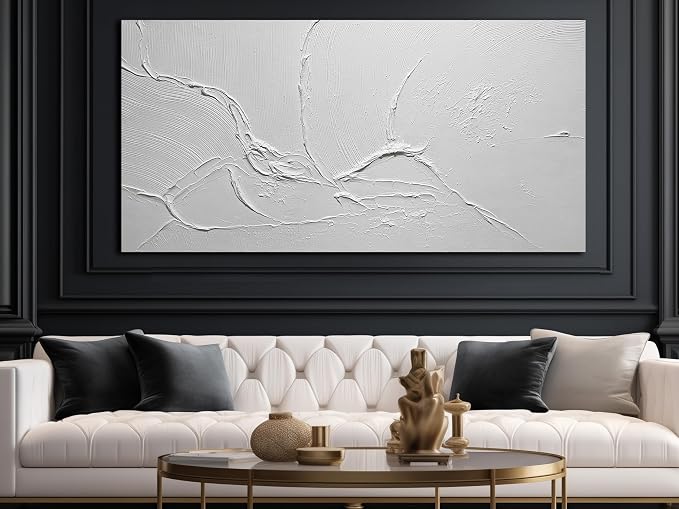 Minimalist Hand Painted Wall Art for Hotel Extra Large Wall Art for Office White Abstract Wall Pictures for Living Room Size 36 x 72 Inch