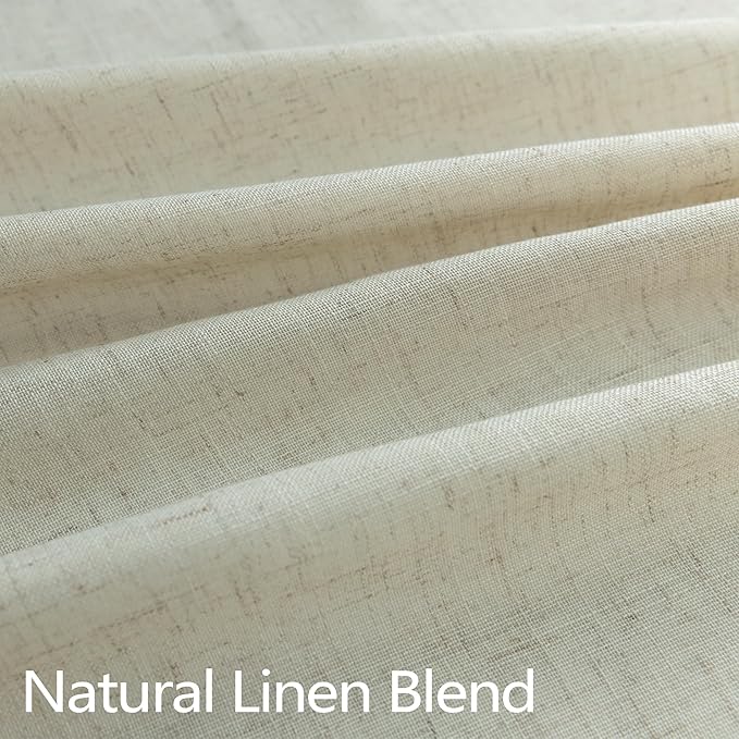 Modern Farmhouse Flax Linen Curtains 80 Inch Length 2 Panels Set for Living Room Dining Pinch Pleated Back Tab Thick Long Drape Neutral Rustic Burlap Semi Sheer 80 Inch Curtain for Bedroom Window Door