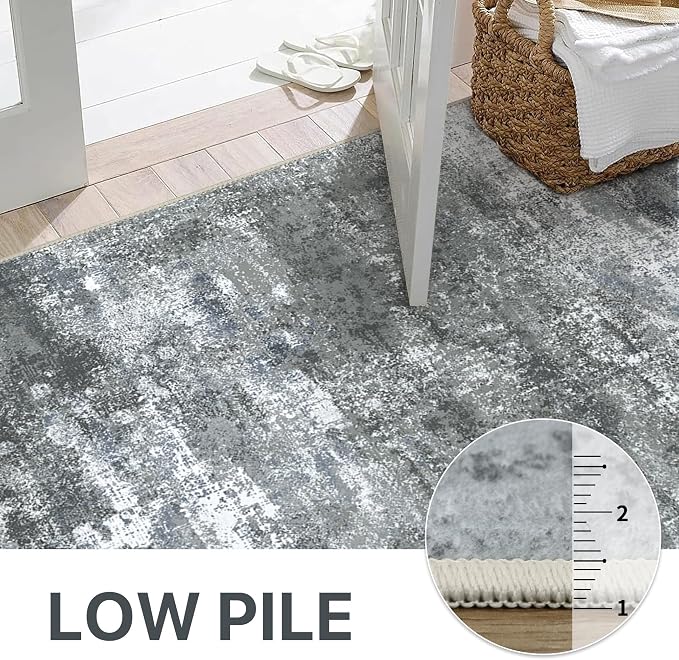 BEIMO Area Rugs 8x10 for Living Room Bedroom, Modern Abstract Machine Washable Rug, Large Soft Low Pile Floor Carpet with Non Slip Backing for Dining Room, Silver Grey