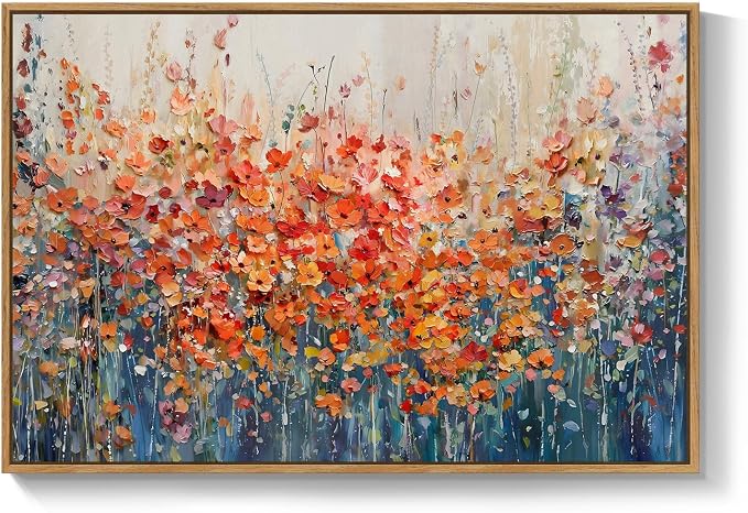 Framed Abstract Flower Wall Art, Colorful Botanical Floral Canvas Painting Prints for Modern Farmhouse Wall Art Decor, Wildflower Pictures for Living Room Bedroom Dining Room Wall Decor, 24x36 Inch