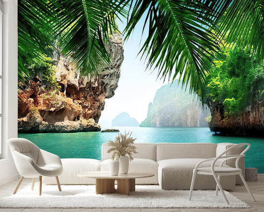 Mountain Lake Natural Wallpaper Canyon View Wall Mural for Bedroom Living Room(Not Peel and Stick)