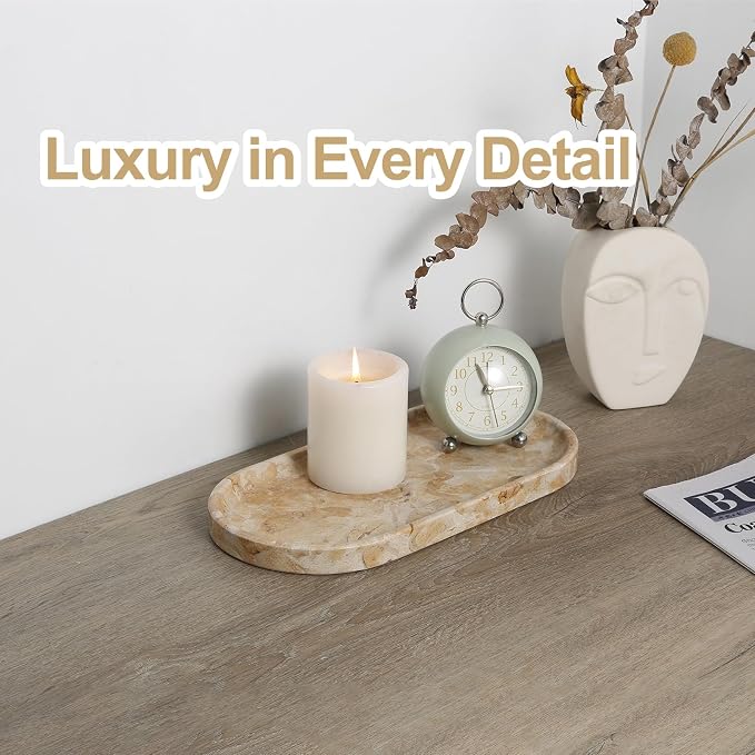 Koville Egypt Natural Marble Tray, 12"x6" Vanity Decorative Tray for Countertop Organizer, Catchall Tray for Perfume, Candles, Jewelry Dish