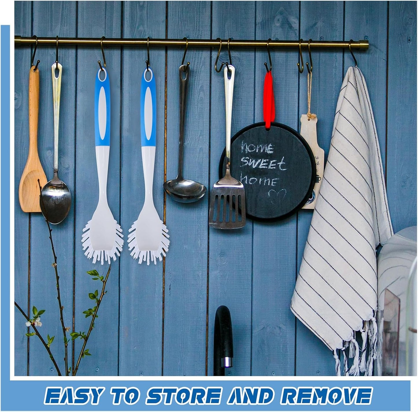 Hsei 6 Pcs Blue Kitchen Scrub Dish Brush Bulk with 11 Inch Handle Cleaning Dish Scrubber with Stiff Bristles Washing Scrub Brushes for Housekeeping for Pots and Pans, Kitchen Sink