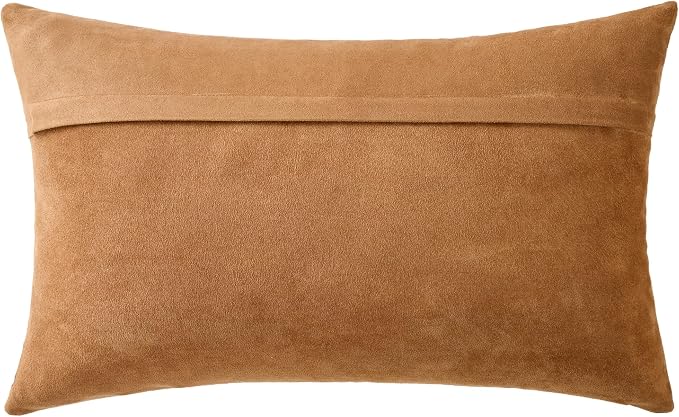 Full Grain Leather Lumbar Pillow Cover (14" x 22") (Brownish Orange) | Cowhide Sofa Cushion Case Thick Genuine Leather Throw Pillow for Living Room Bedroom and Home Office, Pack of 1, Cover Only