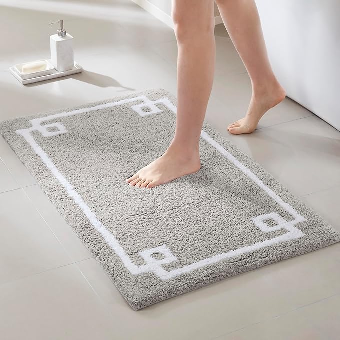 Madison Park Evan 100% Cotton Bathroom Rug Non Slip Backing-Luxrurious Tufted Plush Bath Mat Absorbent, Quick Dry, Spa Design Shower Room Décor, 24x40, Grey