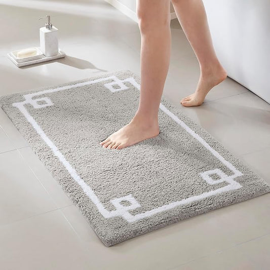 Madison Park Evan 100% Cotton Bathroom Rug Non Slip Backing-Luxrurious Tufted Plush Bath Mat Absorbent, Quick Dry, Spa Design Shower Room Décor, 24x40, Grey