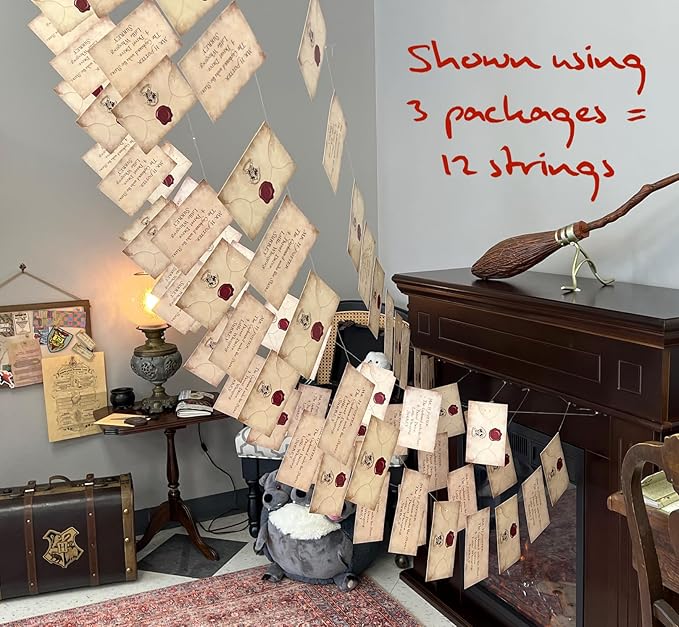CON*QUEST Journals Harry Potter Official Floating Hogwarts Acceptance Letter Decoration, 40 Letter Cards & Nylon String for Hanging, Home Decor, Officially Licensed (40-Pieces, 4 String of 10 Letter)