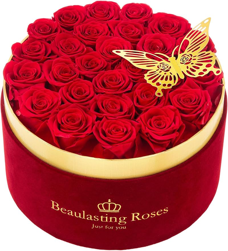 Beaulasting 27-Piece Forever Flowers Roses in a Box Preserved Roses for Her Mother's Day Birthday Flowers for Her Mom Women Wife Valentine's Day (Red)