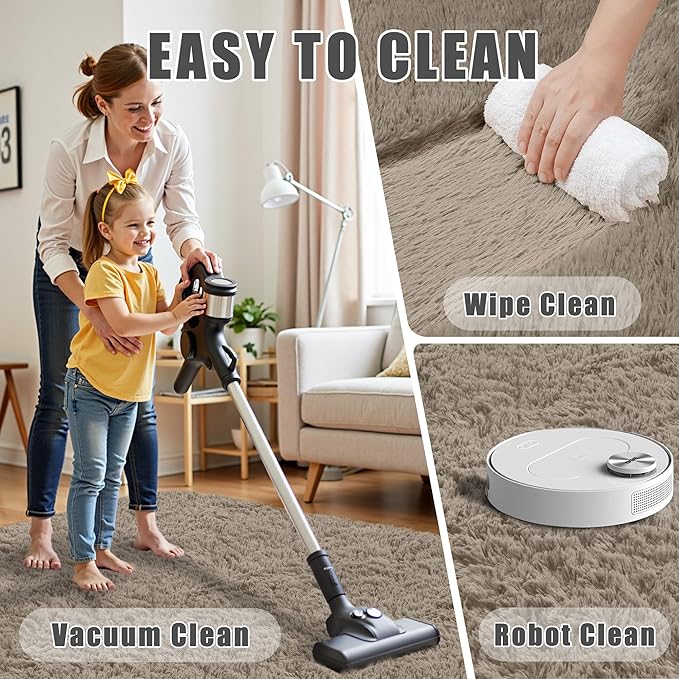 5x7 Area Rug for Living Room:Ultra Soft Fluffy Shag Grey Camel Rugs,Large Fuzzy Plush Indoor Non Slip Carpet Washable Rug for Bedroom Kids Nursery Office Dorm Modern Decor(Grey Camel 5'x7')
