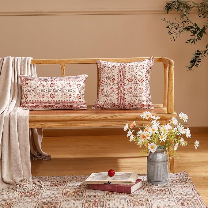 ISAENNE Designer Linen Throw Pillow Cover,Set of 2,18"x18"-Chamonix A | Vintage Elegant Square Pillow Cover,Concealed Zipper Design,Floral Pattern,Sofas,Bedroom,Living Room,Lounge Chairs
