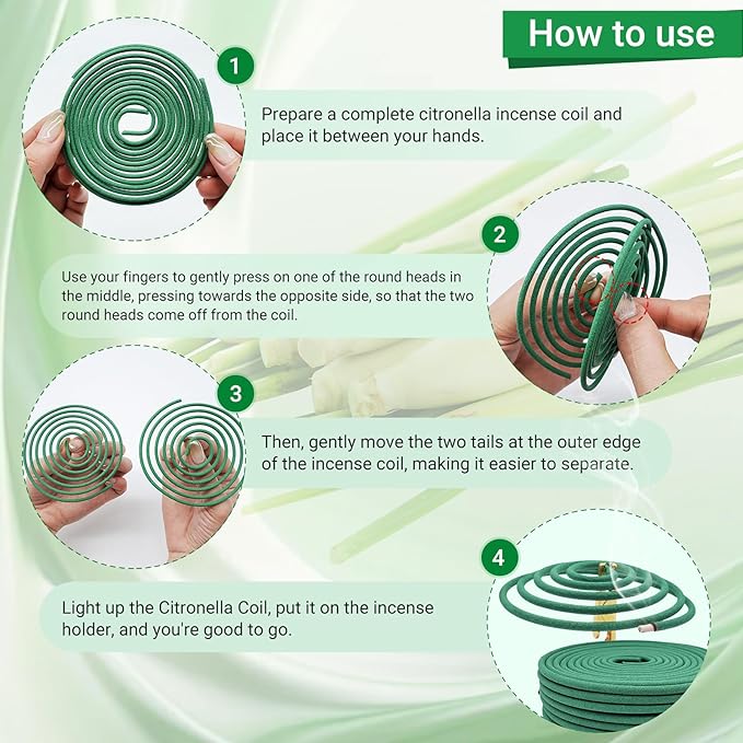 Citronella Incense coils, Made from Natural Plants, Suitable for Outdoors, Indoors, by the Pool, in the Yard, 48 coils and Coil Holders.