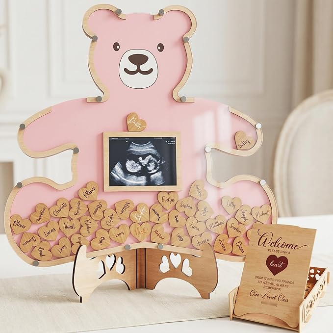 The Real Bossy Baby - Large Teddy Bear Guest Book Frame Keepsake for Baby Shower - Gender Reveal - Birthday - Premium Wood Shadow Box Display - Unique Gift Ideas - Luxury Personal Nursery Decor - Ultrasound Frame - We Can Bearly Wait Theme - Includes W...