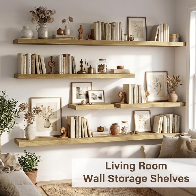 Acovy 10" Extra Deep Floating Shelves for Wall, 16" Long Wood Wall Shelves Set of 2 for Bathroom Bedroom Kitchen Living Room Laundry Room, Modern Floating Shelf for Home Decor
