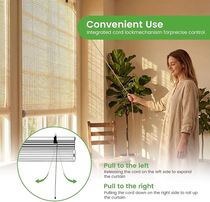 Bamboo Blinds, Easy to Install Bamboo Shades for Indoor Windows, Custom Sizes Roller Shades for Indoor Windows, Roll Up Blinds Indoor Outdoor Patio