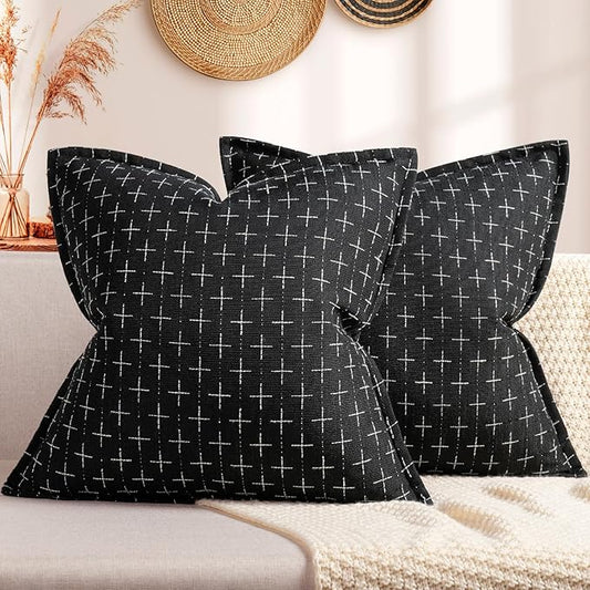 ZWJD Pillow Covers 24x24 Set of 2 Soft Polyester Textured Pillow Covers with Stylish Flange Edge Cozy Farmhouse Throw Pillows for Couch Bed Sofa Living Room