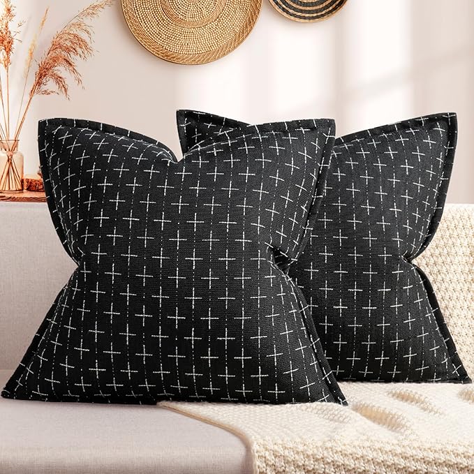 ZWJD Fall Pillow Covers 20x20 Set of 2 Soft Fall Decor Polyester Textured Pillow Covers with Stylish Flange Edge Cozy Farmhouse Throw Pillows for Couch Bed Sofa Living Room