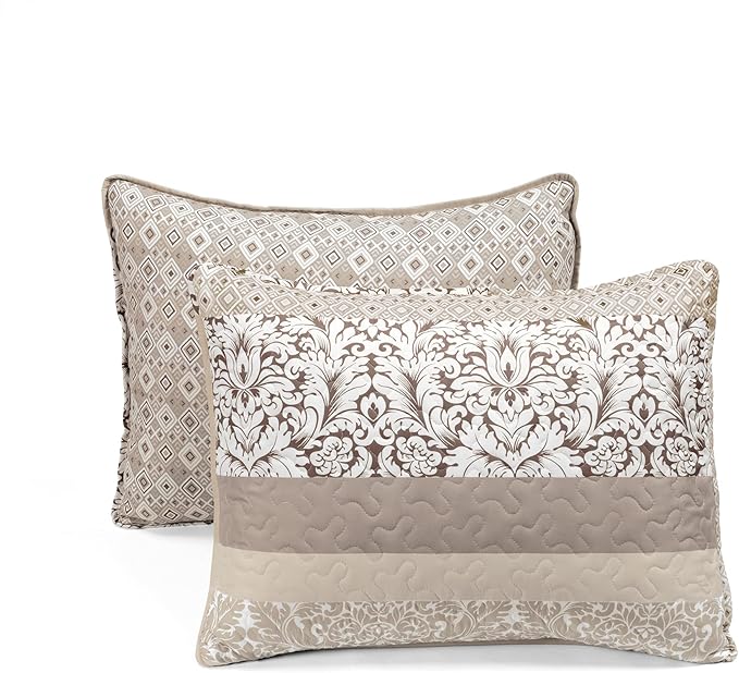 Lush Decor Boho Stripe Reversible Cotton Quilt 3-Piece Set, Full/ Queen, Neutral - Bold Colorful Bohemian Bedding Set