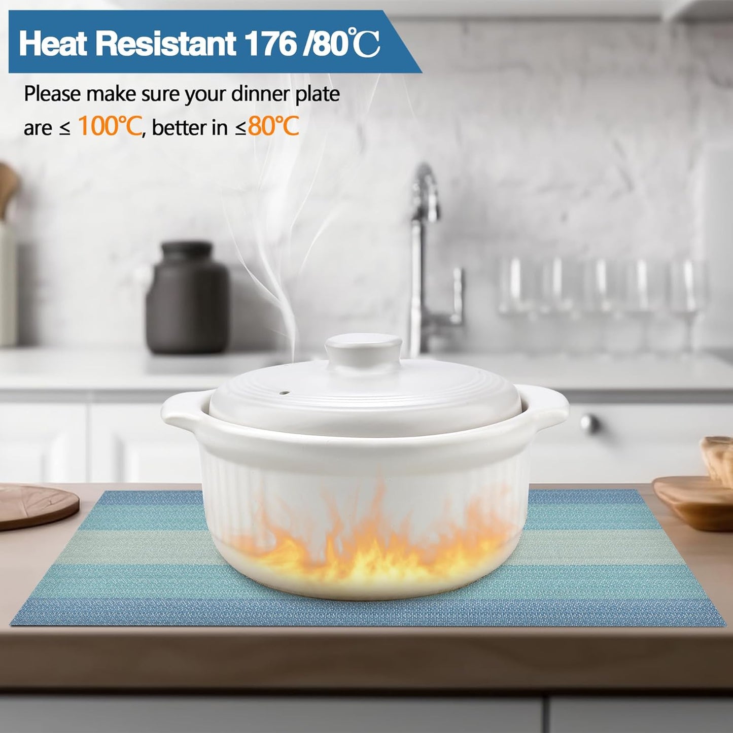 Placemats Set of 4 - Easy Clean Washable Vinyl Placemats - Wipeable Heat Resistant Table Mats for Dining Table - 17.7x11.8 Inch (4, Blue Gradient)