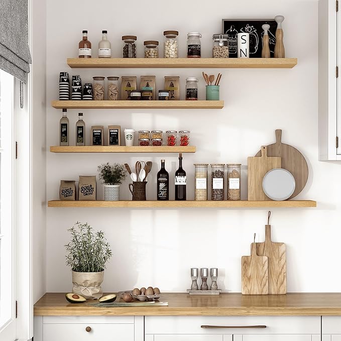 Vivelove 10" Deep Floating Shelves with Invisible Brackets, 47" Wall Shelves for Bathroom Bedroom Kitchen Living Room Laundry Room, Modern Rustic Shelves for Home Decor, 47.2"x10.2"x1.5"Set of 2, Oak