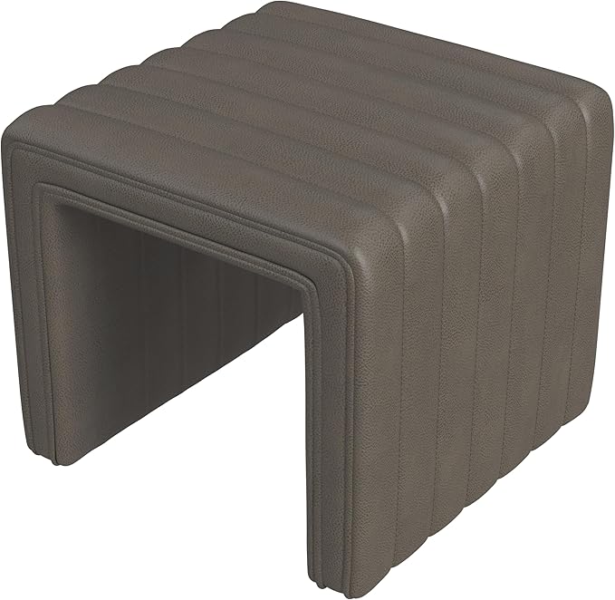 HomePop Modern Channel Tufted Faux Leather Ottoman|Homepop Home Décor|Ottoman for Living Room & Bedroom - Pewter Gray Faux Leather