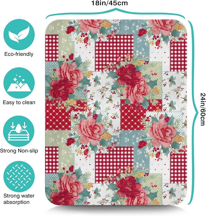 Coffee Bar Mat Accessories for Countertop Absorbent Anti-Slip Silicone Pioneer Flower Dish Drying Mats for Kitchen Counter Draining Pad Decor Gift Fit Coffee Maker Coffee Pot Espresso Machine 24x18in