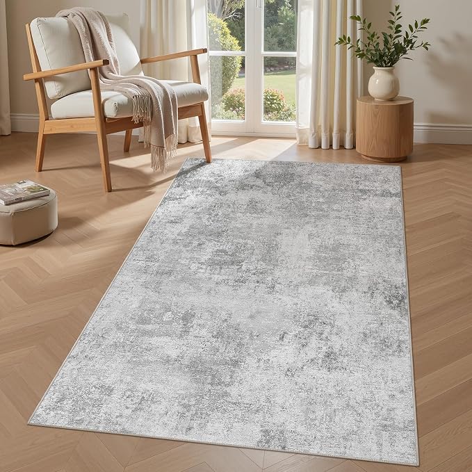 Tortania Area Rug Living Room Rugs - 3x5 Washable Soft Neutral Boho Moroccan Farmhouse Mat Indoor Floor Carpet for Bedroom Under Dining Table Home Office Decor - Ivory Grey