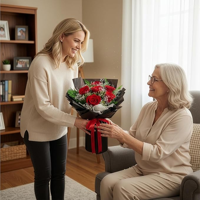 TUCCI FLORAL-Forever flowers bouquet with baby’s breath, Real red roses, Gift for Mother’s Day, Birthday, Anniversary, Girlfriend Wife Grandma Her Women, preserved flowers for delivery prime tomorrow