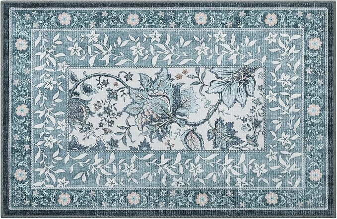 GarveeHome Mist Blue 2x3 Door Mat Indoor Rugs for Entryway Provence Small Botanical Grove Cottagecore Washable Non-Slip Low-Pile Rug for Bedroom Kitchen Bathroom Entrance