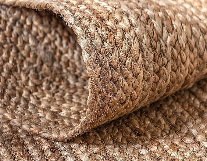 Hand Woven Jute Rug 5x8 Feet Rectangle - Handcrafted Braided Design, Indoor & Outdoor Reversible Natural Fiber Rug - Rustic Farmhouse Carpet for Living Room, Hallway, Bedroom (Natural, 5'x8')