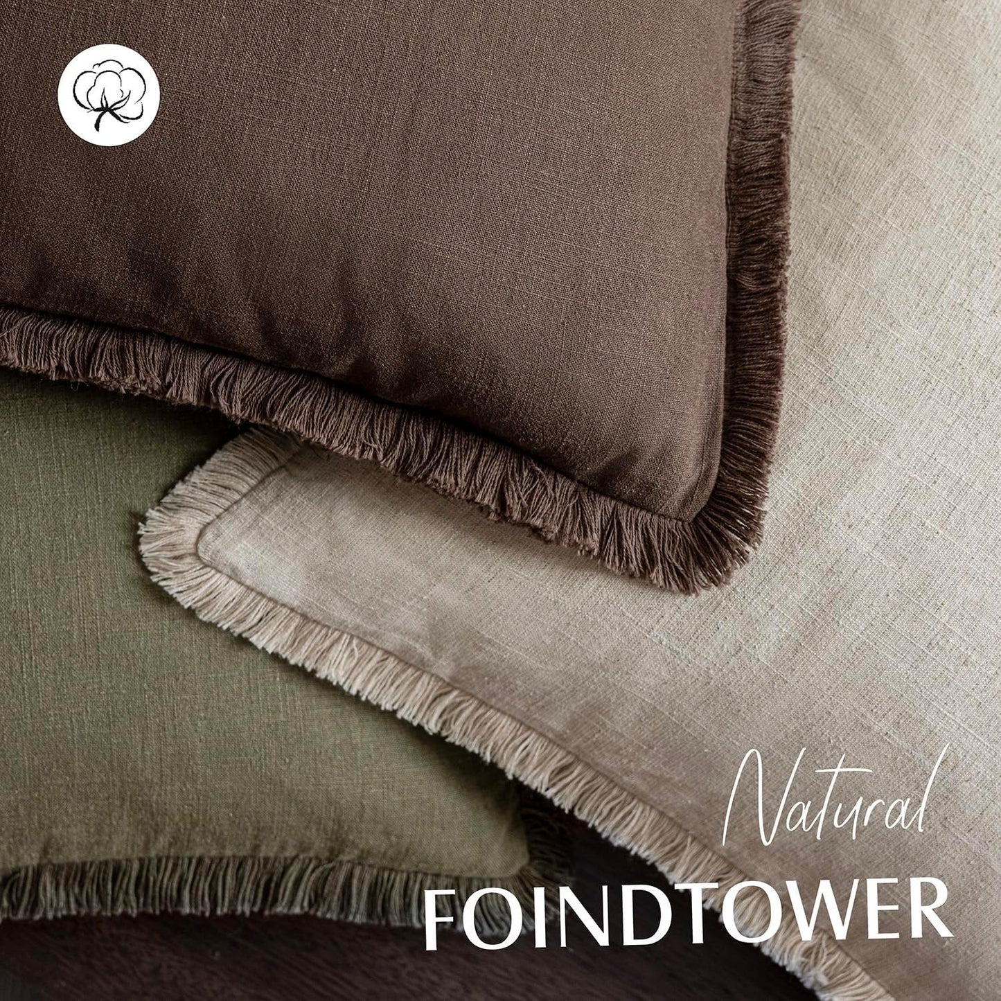 Foindtower Set of 2 Decorative Linen Fringe Throw Pillow Covers Boho Farmhouse Cushion Cover with Tassels Soft Accent Pillowcase for Couch Sofa Bed Living Room Home Decor,18×18 Inch,Reddish Brown