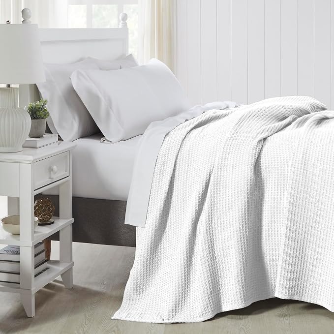 Modern Threads 100% Cotton Waffle Thermal Blanket, White, Twin/Twin XL