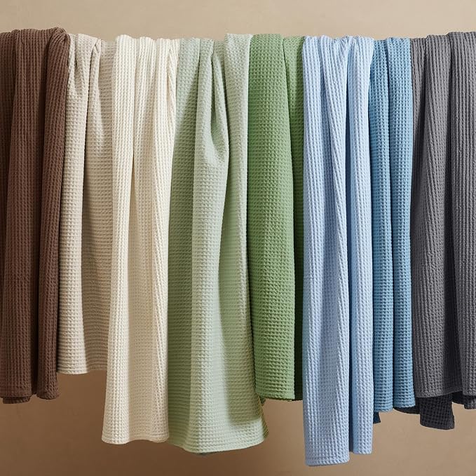 PHF Pre-Washed 100% Cotton Waffle Weave Blanket Twin Size for Bed,Snag Proof Throw Blanket for Couch Spring Summer Lightweight Breathable,Machine Washable, Home Decor Gift - Light Grey