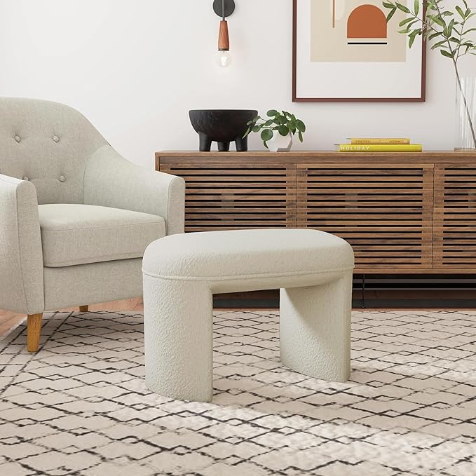 HomePop Quinn Modern Ottoman|Homepop Home Décor|Ottoman for Living Room & Bedroom - Cream White Boucle