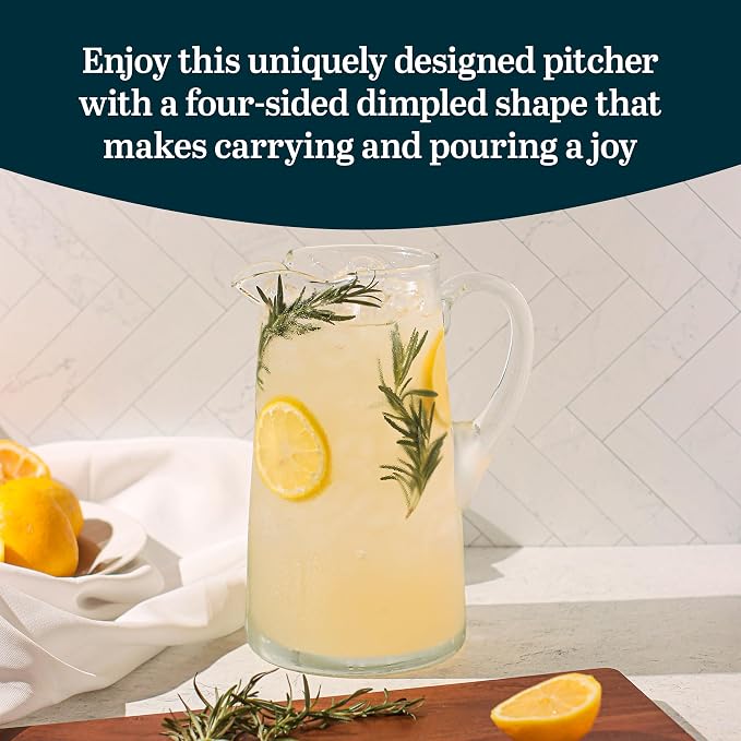 Libbey Impressions Large Glass Pitcher, 80 Oz, Clear, Tall Cocktail Pitcher, Modern Glass Pitchers with Handle for Lemonades, Iced Tea, Wine and More