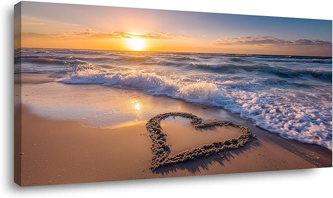 Ggaafet Romantic Love Beach Wall Art for Bedroom Canvas Painting Prints Romance Sunset Brown Sandbeach Art Deco Modern Artwork Office Family Room Decor