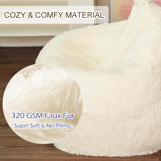 BCU Bean Bag Chair Cover Ultra Soft Fluffy Faux Fur Beanbag Cover Plush Living Room Chairs Cover for Adults and Kids, Purple