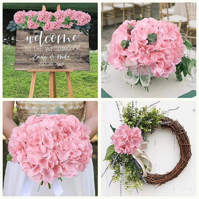 AVIVIHO 65pcs Fake Flowers Pink Hydrangea Artificial Flowers Bulk (Not Squished, No Steaming Need) Silk Flowers with Stems for Wedding Decor,Home,Baby Shower,Table Centerpieces Decoration