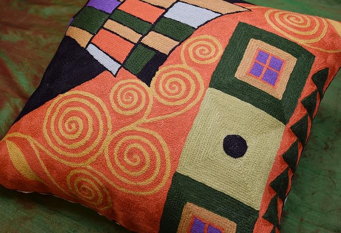 Klimt Orange Modern Throw Pillow Cover | Orange Abstract Pillow | Modern Couch Pillow | Contemporary Throw Pillows | Outdoor Pillow | Mid Century Chair Cushions | Handmade Wool Size 18x18