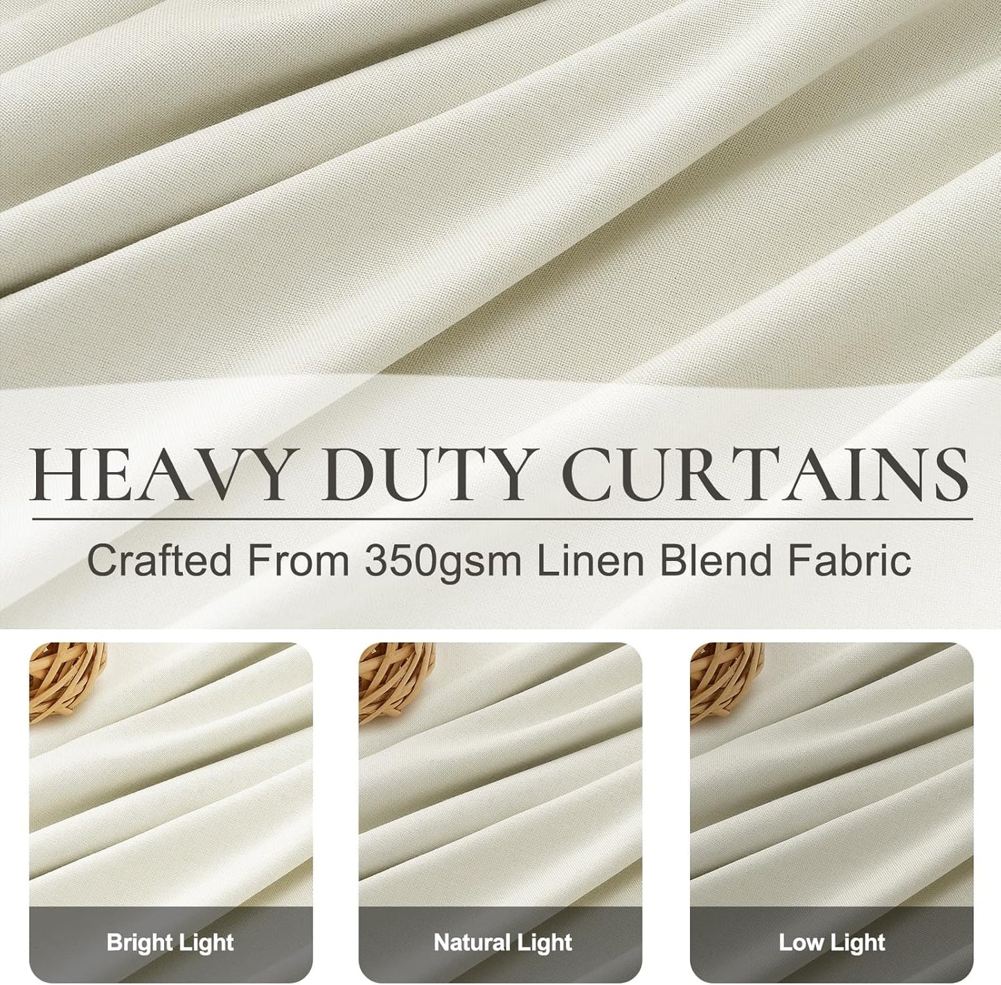 Cute Short Window Blackout Kitchen Curtains 45 Inches Long 2 Panels Set, Farmhouse Light Cream Linen Pinch Pleated Linen Drapes with Hooks Rings Thermal Heat Blocking Ivory White Curtain for Windows