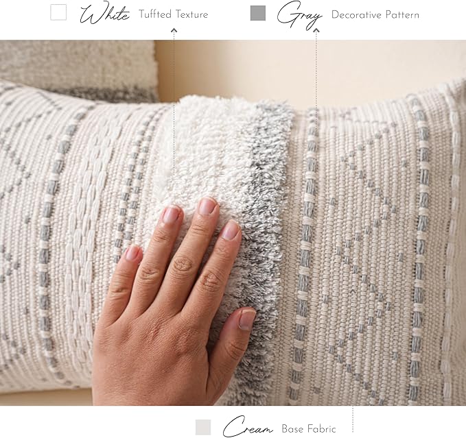 BlissBlush Gray Decorative Throw Pillow Covers 18X18 Combo Set of 2 Square Boho Neutral Grey Accent Pillowcase Tassels Farmhouse Cushion for Couch Sofa Bedroom Living Room Home Décor Cover ONLY