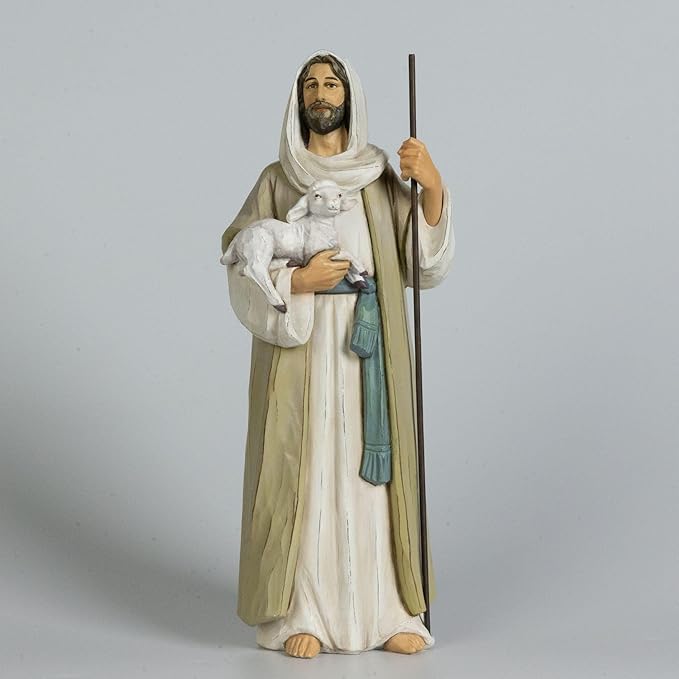 Good Shepherd Statue Jesus Holding Lamb 12inch Religious Modern Home Decor Figurine Indoor Tabletop Religious Gift